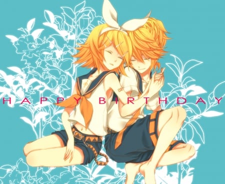 Happy Birthday Len & Rin - len and rin kagamine, vocaloid, barefoot, anime, twins