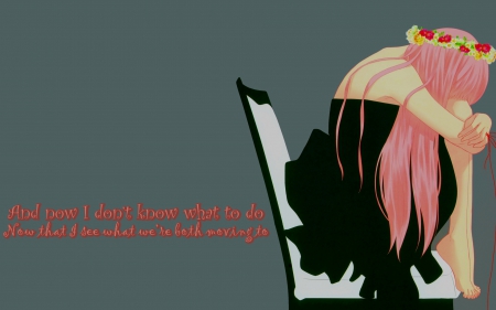 I Don't Know What To Do - flowers, vocaloid, anime, megurine luka, barefoot, long hair, pink hair