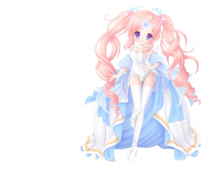 Chibi - nice, female, hot, twintail, simple, anime girl, white, pretty, anime, twin tail, cute, sexy, girl, adorable, twintails, chibi, pink hair, long hair, gown, lovely, kawaii, twin tails, sweet, dress