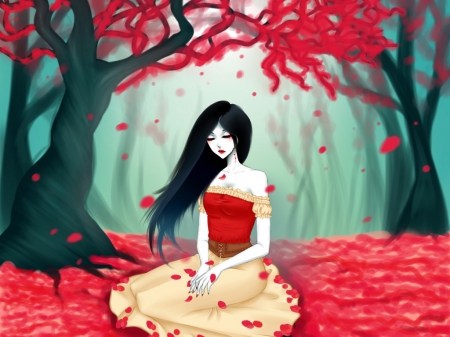 Adventure time - trees, red, leaves, anime, rirl