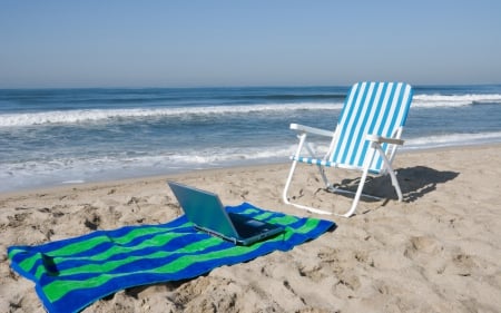 thinking of you - computer, love, beach, chair