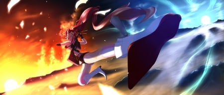 Two lights - anime, ponytail, female, warrior, Tengen Toppa Gurren Lagann, girl, landscape, Yoko Littner, scenic, manga