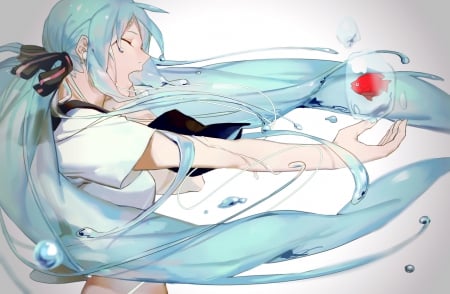 Miku - girl, female, miku hatsune, vocaloids, fishes, vocaloid, anime, bottle miku, manga