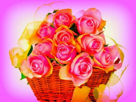 Beautiful rose - flowers, rose, basket, petals