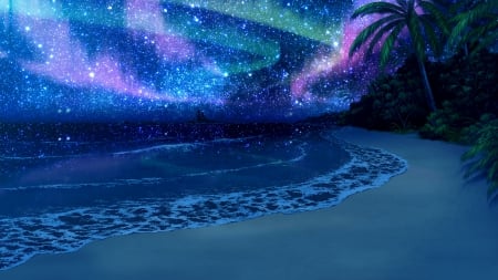 Seaside - water, nature, sea, seaside, night, stars, sky