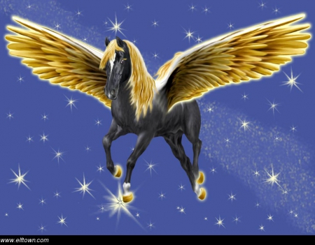 Golden Wing - wings, golden, pegasus, fantasy