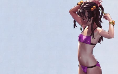 Beauty - manga, anime, female, gray background, bikini, girl, beauty