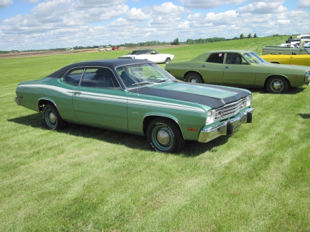 1974 Plymouth Duster - black, Plymouth, tires, plymouth, headlights, photography, Green