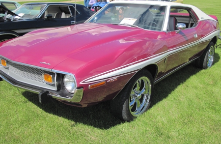 1973 AMC Javelin Model 400 HP - white, headlights, photography, Cars, Pink