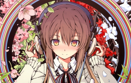 music - pretty, anime, headphones, girl, cute