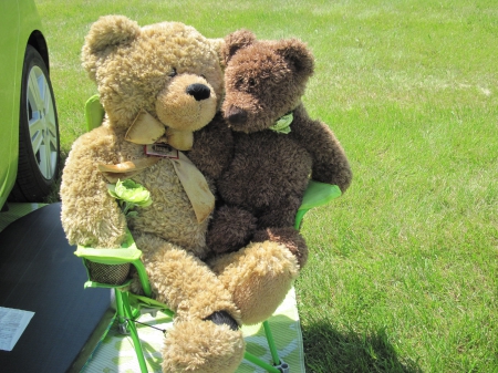 Teddy Bears at the car show - bears, photography, brown, beige