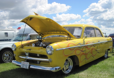 1952 Willys Aero - Yellow, tires, design, photography, Engine, Headlights