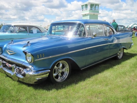 1957 Chevrolet Bel Air - headlights, chevrolet, blue, photography