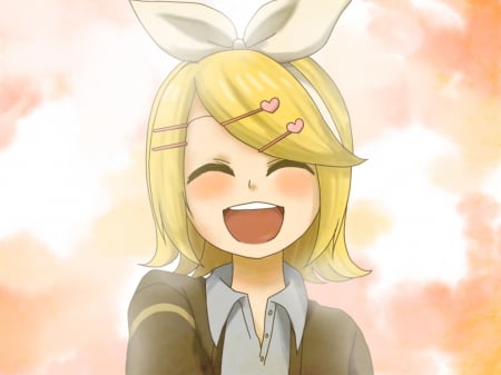 ~Live, Laugh, Love~ - vocaloid, happiness, anime, rin kagamine, blonde, bow