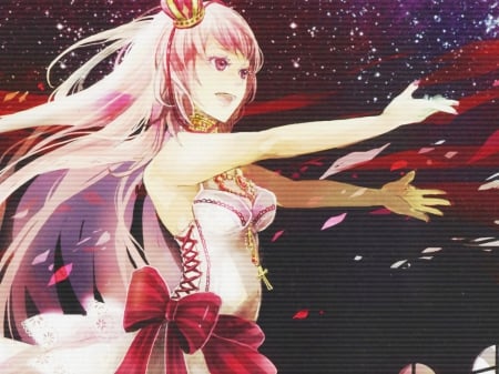 Give Me A Hug!! - megurine luka, pretty, pink hair, crown, vocaloid, anime, dress