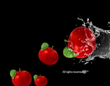 Apple Splash - splashes, apples, water, red, green, fruits