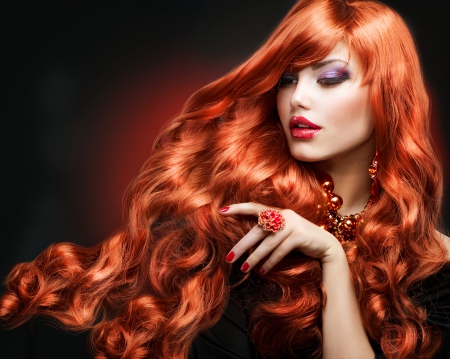 Woman-red hair - Female, red, ring, makeup, hair