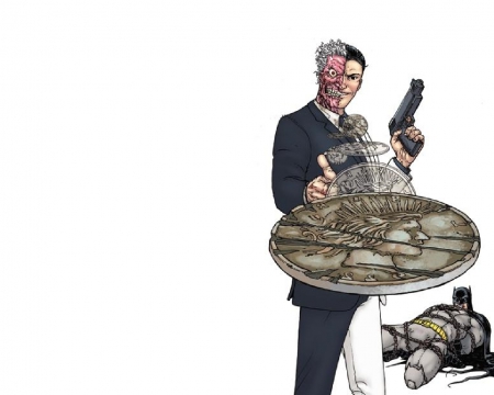 Two-Face vs Batman - gun, batman, dc, two face, coin