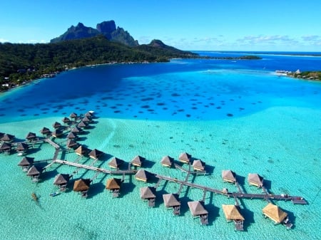 St Regis Resort Bora Bora Tahiti French Polynesia Water Villas Bungalows - aqua, pacific, paradise, room, bungalows, hawaii, escape, villa, white, suite, desert, south, southseas, islands, tropical, huts, villas, sea, retreat, water, polynesian, hotel, st regis, polynesia, french, lagoon, resort, sand, ocean, tahitian, exotic, luxury, blue, island, spa, tahiti