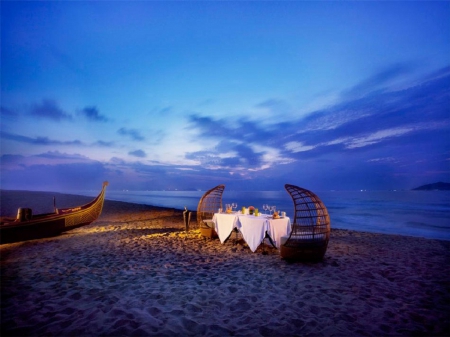 table setting on the beach - beaches, table setting, summer, sea