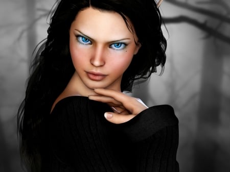 Blue eye - woman, face, render, eyes, brunette