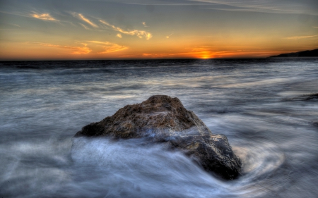 Sunset on Malibu Beach ~ HDR - rock, ocean, sunset, hdr