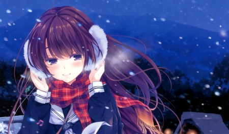 Winter Day - long hair, winter, cute, orginal, girl, night