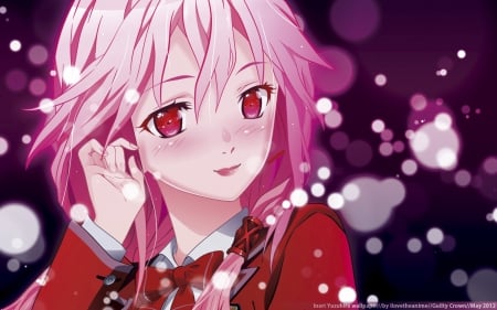 ƗƞѲƦƗ ƳƱʑƱƦƕƗā❀ - twintails, guilty crown, blush, light, inori, red eyes, uniform, cute, pink hair, lipstick