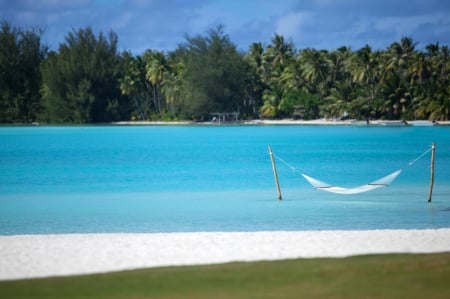 St Regis Bora Bora Hammock over blue lagoon paradise island escape - relax, lagoon, pacific, sand, polynesia, peace, tahiti, zen, exotic, palm trees, paradise, hotel, south, luxury, southseas, white, sleep, tropical, tranquility, st regis, retreat, blue, beach, island, palmtrees, french, tahitian, spa, sea, hammock, resort, polynesian, ocean, islands, bora bora, solitude