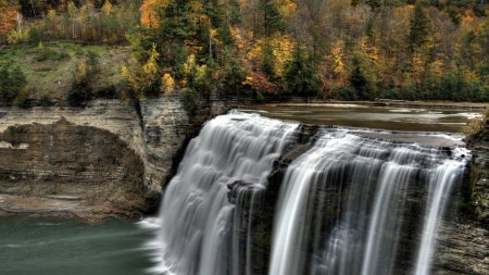 gorgeous cascading waterfalls - autumn, forest, river, cascade, waterfalls, rocks