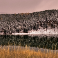 beautiful mirror lake in winter