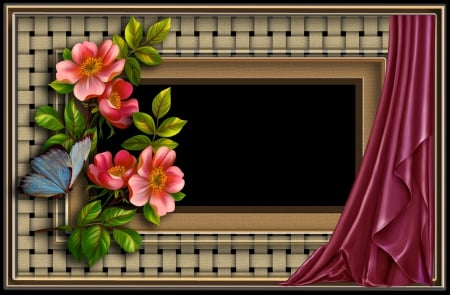 ✫Lovely Frame✫ - pretty, lovely flowers, creative pre-made, clipart, leaves, flowers, curtain, butterfly designs, png frames, beautiful, weird things people wear, lovely, resources, stock images, butterfly, cute, love four seasons, animals