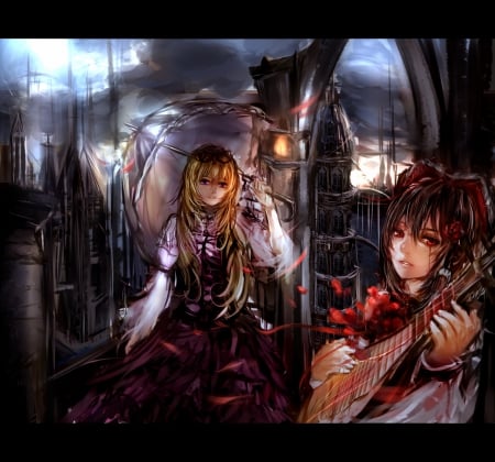 Touhou - female, girl, duo, darkness, blood tears, crying, hakurei reimu, touhou, two girls, dark, anime, manga, yakumo yukari