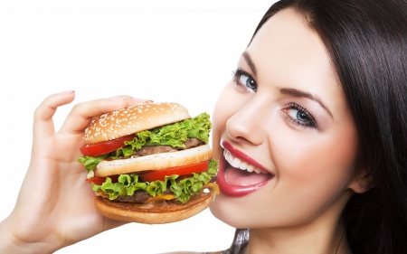 * - girl, cute, smile, hamburger