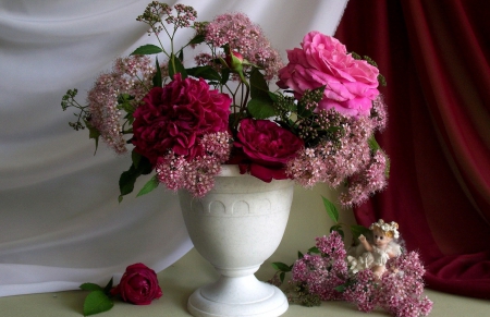 Still Life - flowers, rose, red, vase