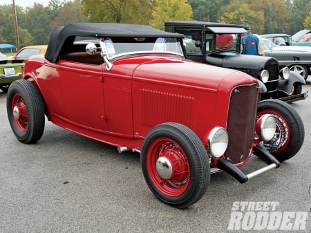 1932 Ford Roadster - classic, ford, black top, red