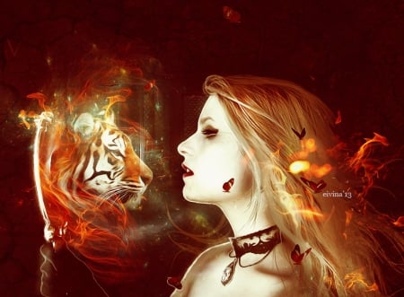 Free Soul - soul, lady, fantasy, tiger