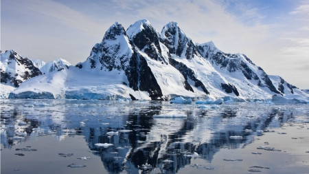 HIGH PEAKS COLD WATER - reflections, ice, winter, water, blue, freeze, snow, mountains