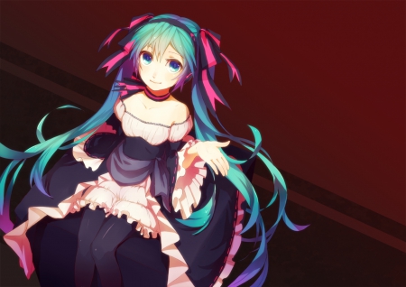 Hatsune Miku - Vocaloid, anime, female, twintails, Hatsune Miku, dress, girl, Vocaloids, manga, aqua eyes, aqua hair