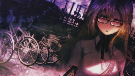 Steins Gate - outside, anime, girl, bikes