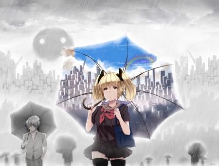 Rain Girl Drop - BG, Beauty, Girl, Drop, Rain, Anime, New, Wall