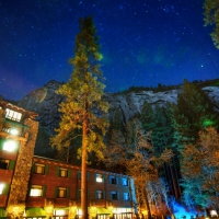 hotel in yosemite on a spectacular starry night