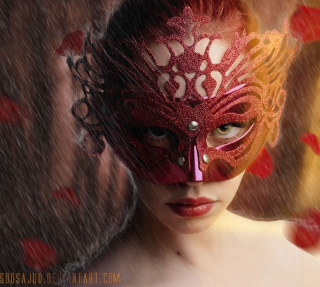 Fire Mask - lady, mask, fantasy, fire