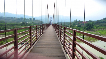 Long suspension bridge - purple, bridge, long, suspension bridge