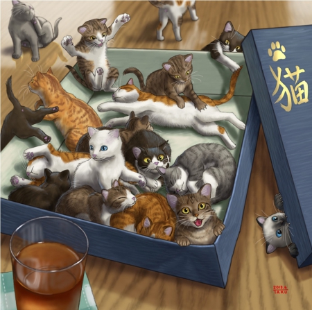 Kitty in the Box - nice, realistic, beauty, pretty, box, family, team, cute, adorable, cat, kitty, lovely, kitten, cg, hd, kawaii, beautiful, 3d, animal, sweet, group