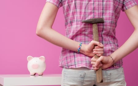 Piggy Bank - Bank, hammer, Piggy, pink