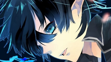 Kirito~ - twin tails, artwrok, pointy ears, blue hair, sword art online, dark blue hair, kirito, blue eyes