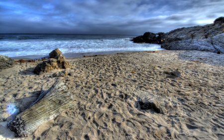 Malibu Beach HDR - sand, beach, log, nature, hdr