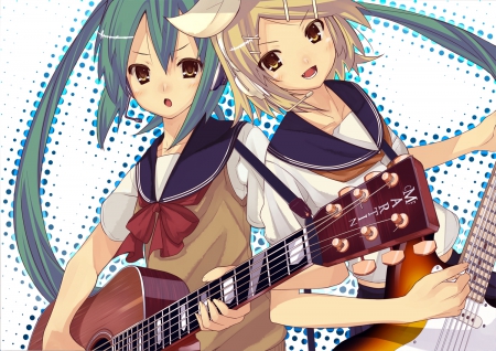 Rock On!! - friends, vocaloid, anime, music, guitars, hatsune miku, rin kagamine