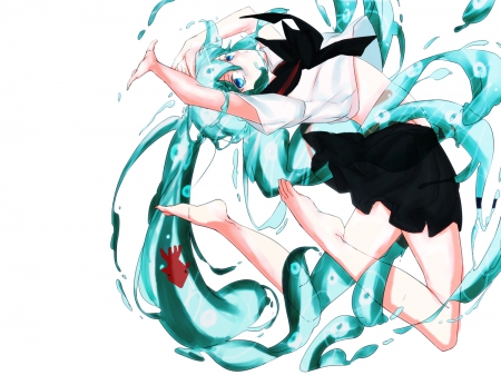 ~Jump~ - hatsune miku, vocaloid, water, fish, anime, bottle miku